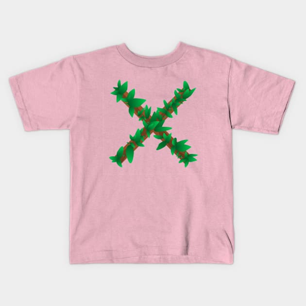 X Wood Leaf Game Play Button Kids T-Shirt by crackerflake